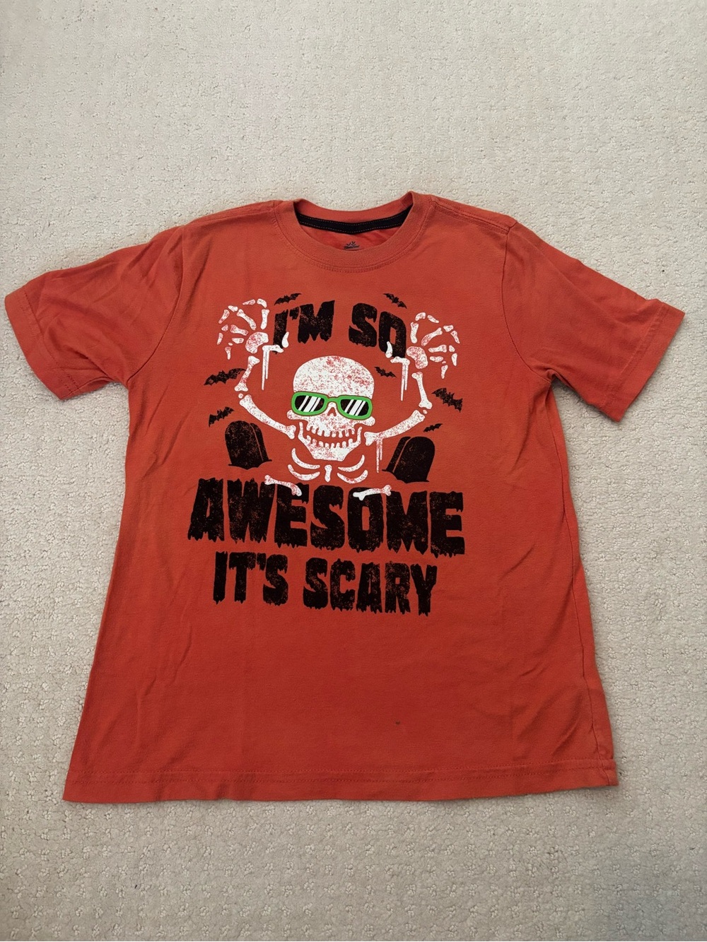 Celebrate It Youth Boys Orange Graphic Skull Tee with Green Accent Halloween